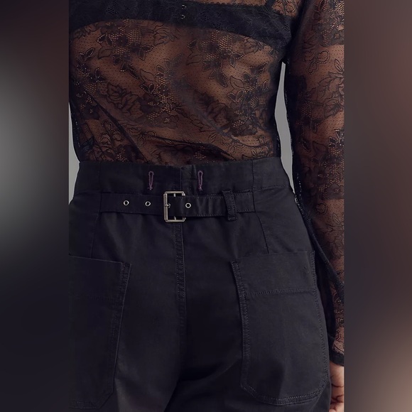 Pilcro Anthropologie The Arin Mid-Rise Button-Front Linen Blend Barrel Pants 33 - Picture 3 of 10